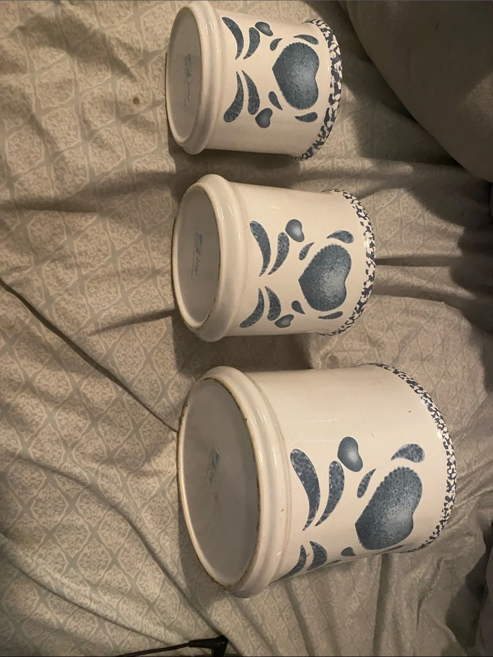 Vintage Jay White Ceramic Canister Set with Blue Floral Motif - Home Accents-